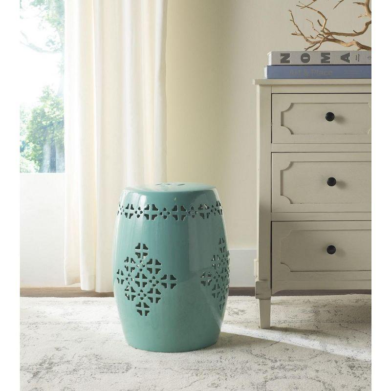 Boho-Chic Aqua Quatrefoil Ceramic Garden Stool, 14"x18"