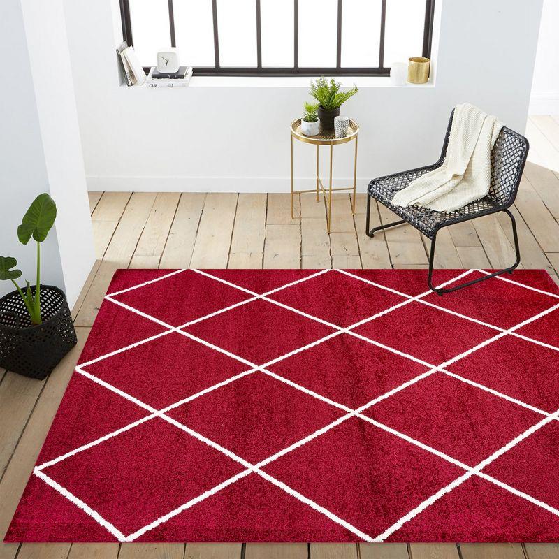 4'x6' Cole Minimalist Diamond Trellis Area Rug, Red/White - JONATHAN Y