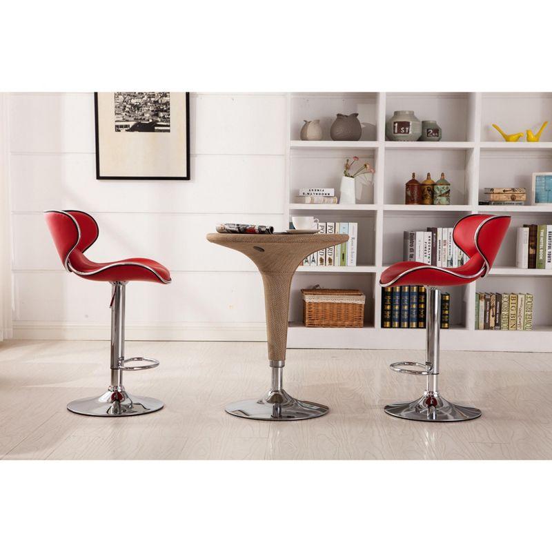 Roundhill Furniture Masaccio Faux Leather Airlift Adjustable Swivel Barstool, Red, Set of 2