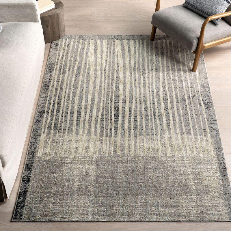 Gray and Beige Striped Synthetic 8' x 10' Area Rug