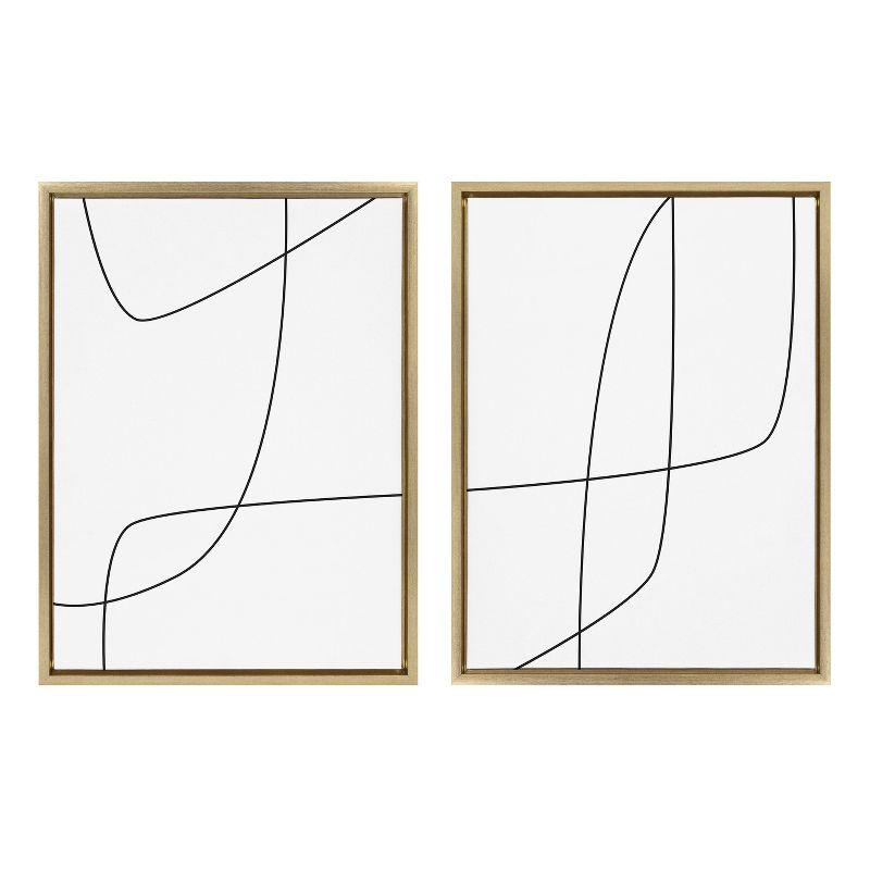 Kate and Laurel Sylvie Modern Line Abstract 3 and 4 Black and White Framed Canvas by The Creative Bunch Studio, 2 Piece 18x24, Bright Gold