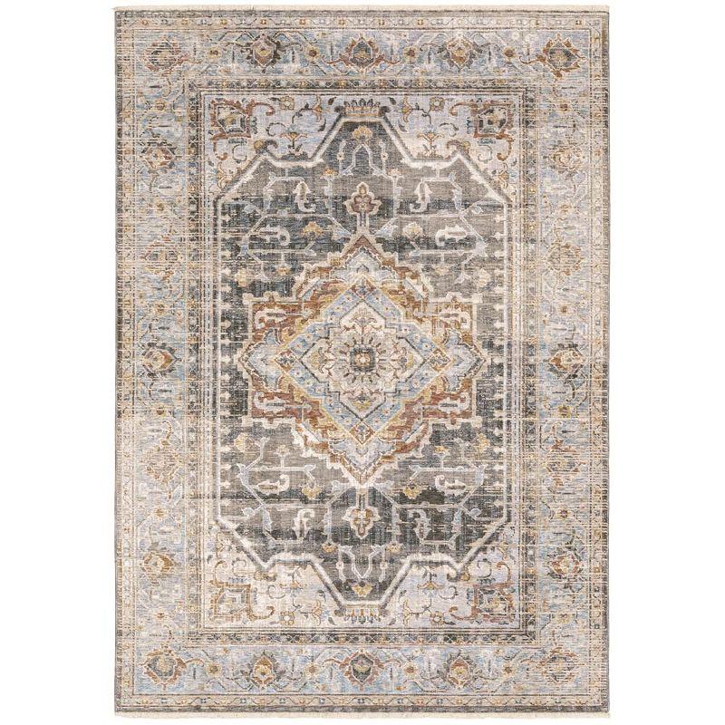 Maharaja Gray and Blue Synthetic Traditional Area Rug