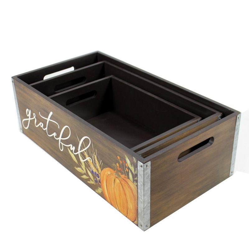 Thanksgiving 6.0" Nested Crates With Pumpkins Thankful Grateful Gather  -  Decorative Container Sets
