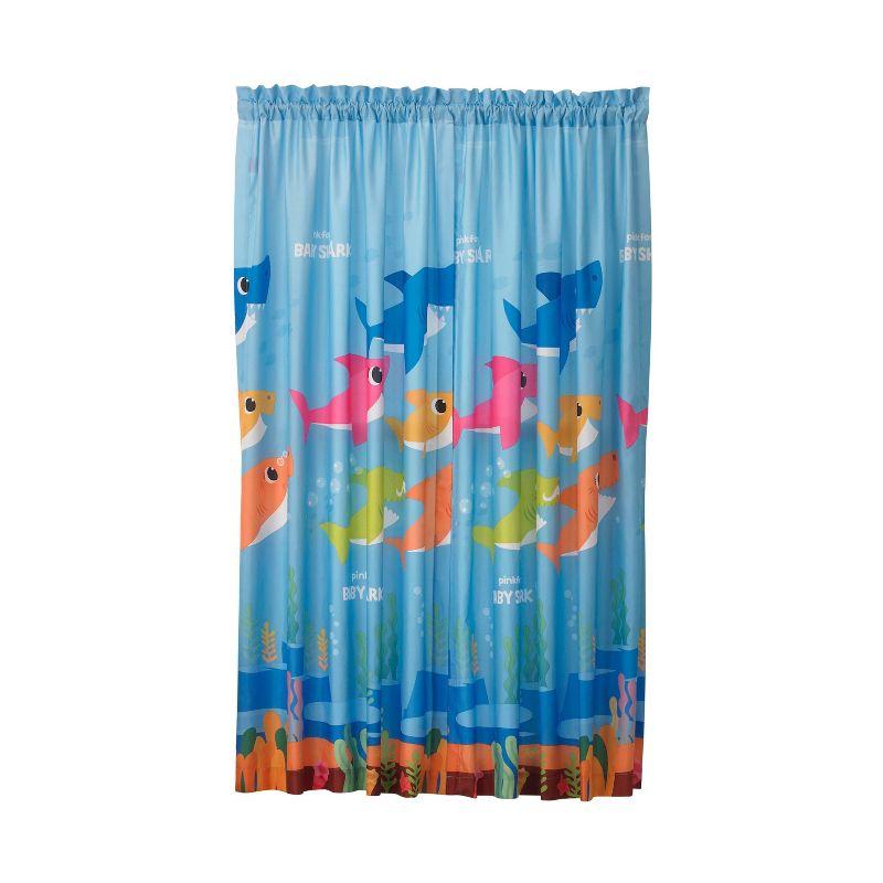 Blue Baby Shark Polyester Light-Filtering Nursery Window Panel