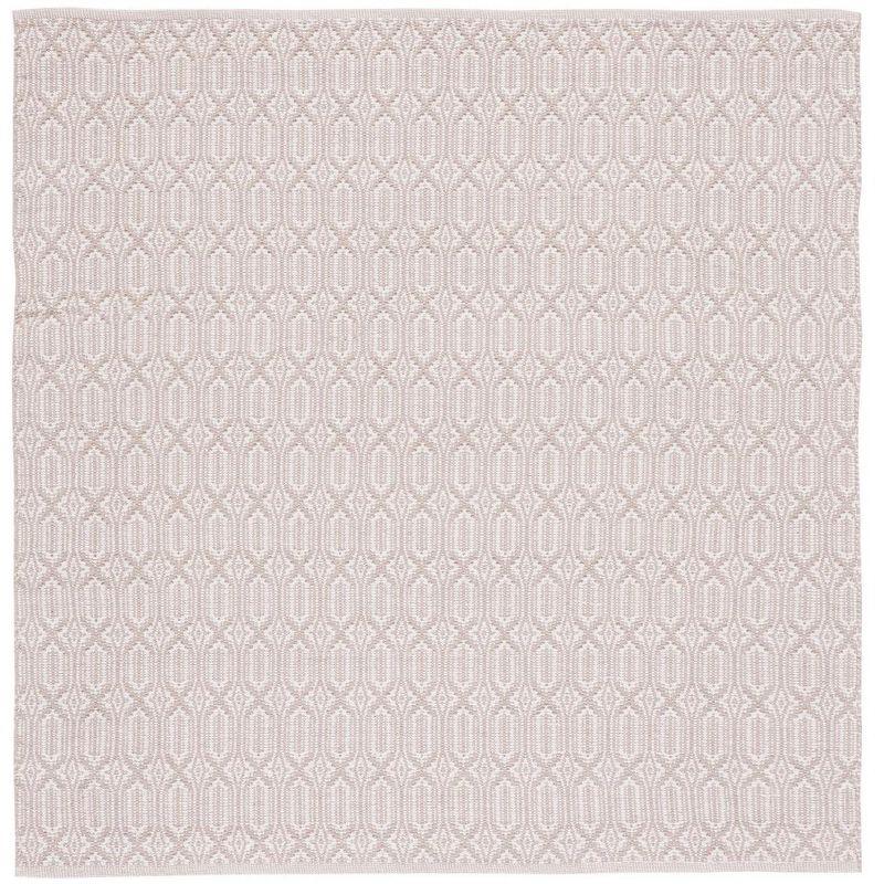 Ivory & Grey Cotton Geometric 6' Square Handwoven Rug