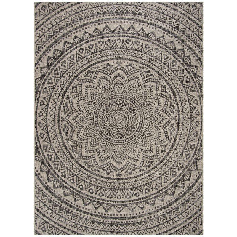 Light Grey and Black Geometric 8' x 10' Indoor/Outdoor Area Rug