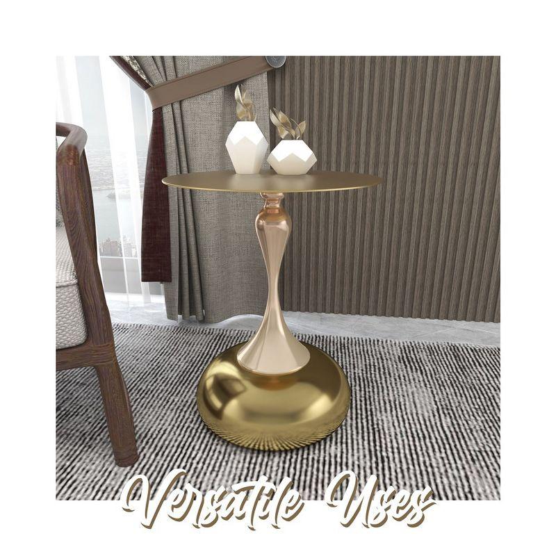 LeisureMod Wide Side Table with Gold Stainless Steel Top Round Accent Table and Pedestal Base Modern End Table Savoy Series