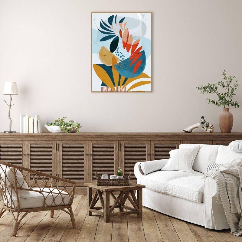 Large Abstract Tropical Print on Canvas with Float Frame