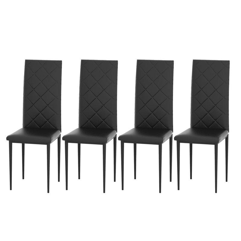 Tansole 5-Piece Rectangle Glass Top Black Metal Frame Rhombic Leather Dinning Chair and Table Set