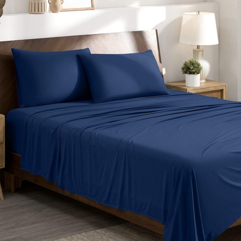 Full Dark Blue Premium 4 Way Microfiber Stretch Knit Sheet Set by Bare Home