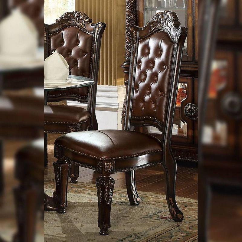 Cherry Brown Traditional Carved Wood Side Chair Set