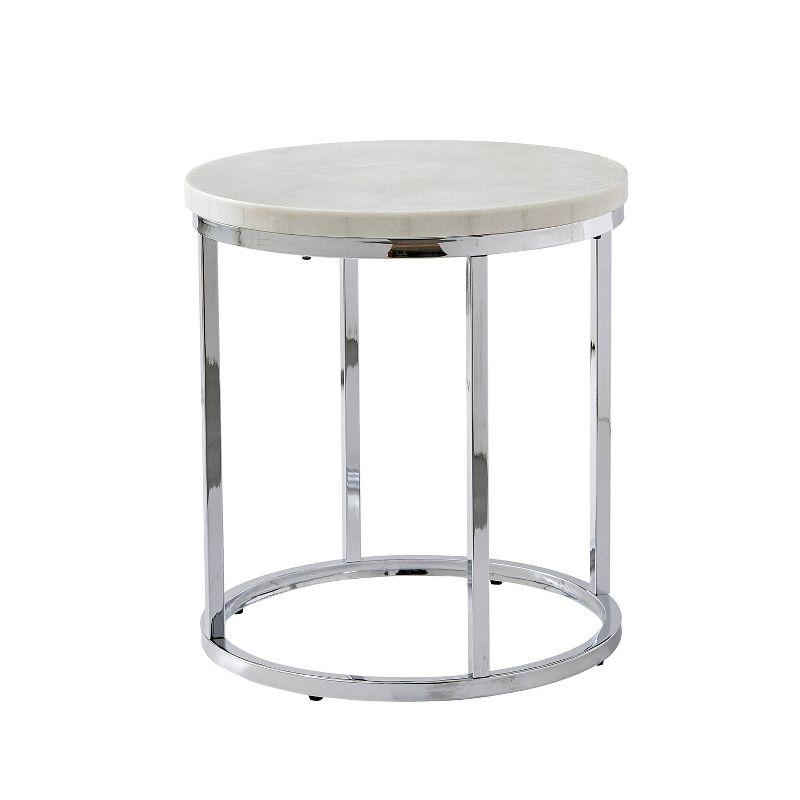 Echo Round End Table White - Steve Silver Co.: Chrome Base, 22" Marble Top, Contemporary Design, No Tools Assembly