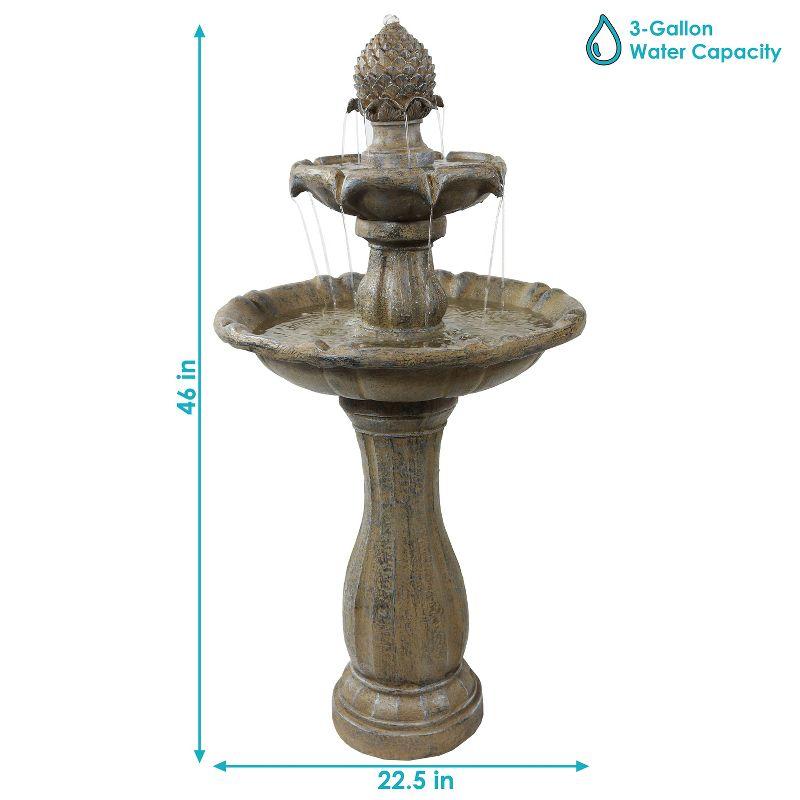 Sunnydaze Outdoor 2-Tier Pineapple Solar Powered Water Fountain with Battery Backup and Submersible Pump - 46" - Earth Finish