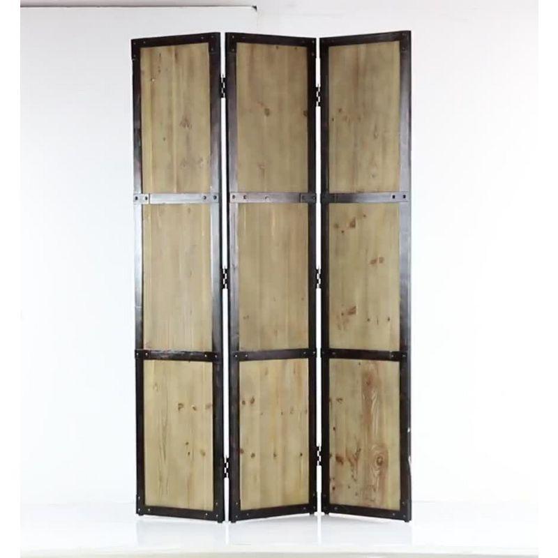 Farmhouse Carved Wood Panel Room Divider Screen Brown - Olivia & May: Indoor Privacy Partition