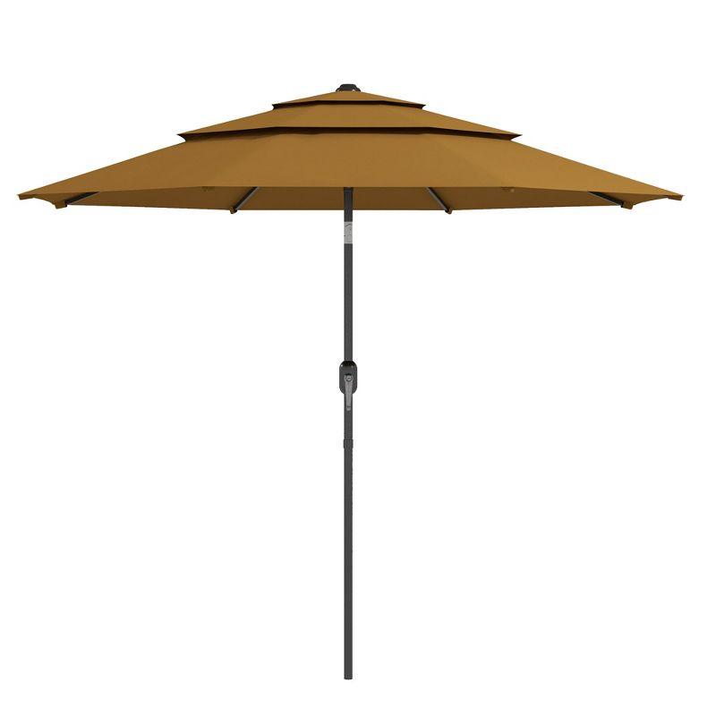 Outsunny 9' 3-Tier Patio Umbrella, Outdoor Market Umbrella with Crank and Push Button Tilt for Deck, Backyard and Lawn, Tan