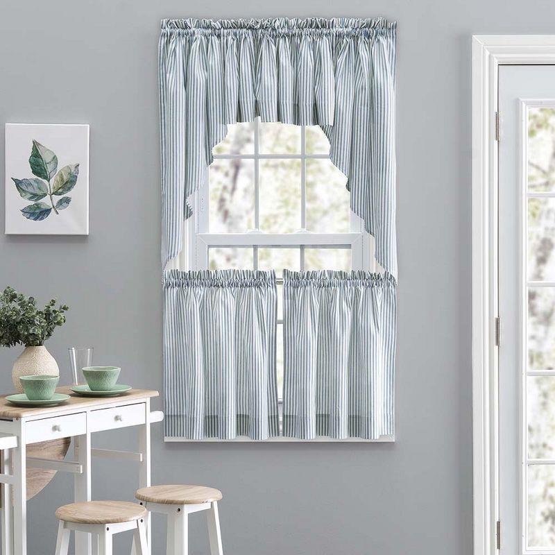 Ellis Curtain Plaza Classic Ticking Stripe Printed on Natural Ground 1.5" Rod Pocket Tailored Valance 58" x 15" Blue