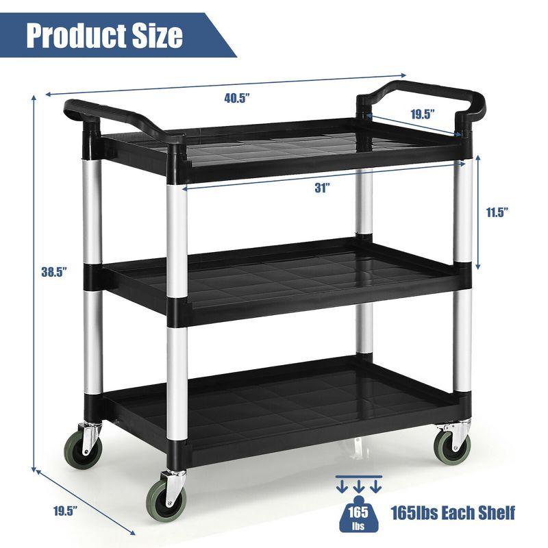 Costway 3-Shelf Service Cart Aluminum Frame 490lbs Capacity with Casters & Handles