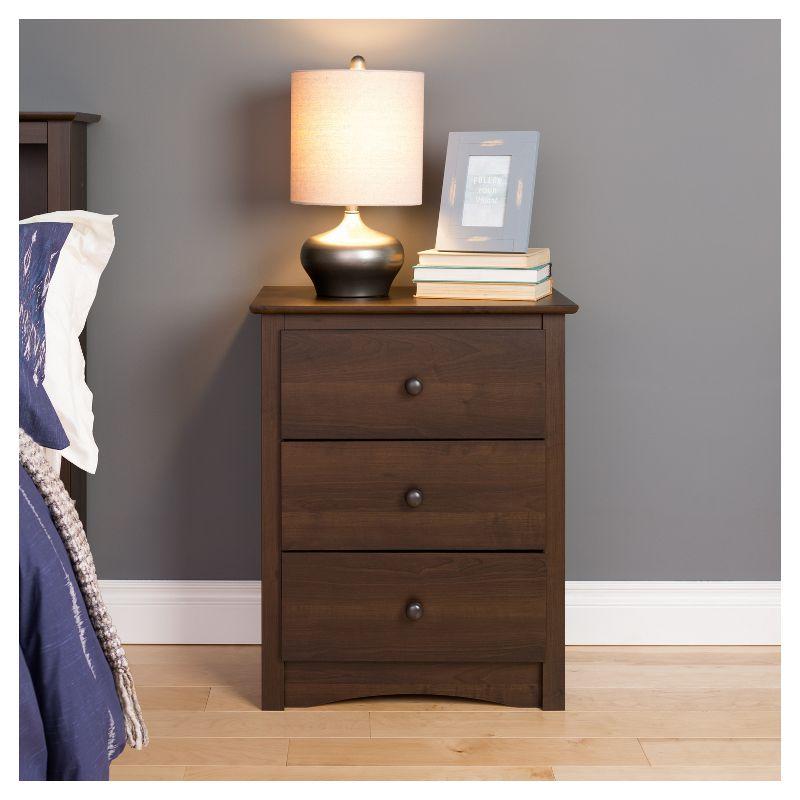 Espresso 3-Drawer Tall Nightstand with Metal Knobs