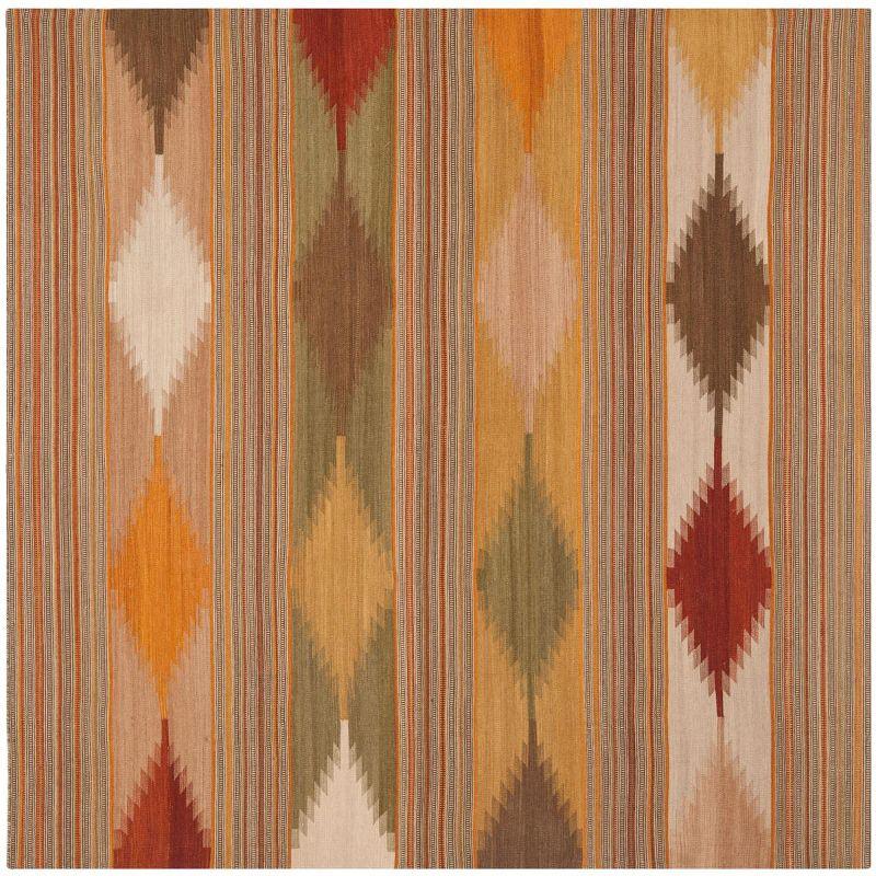 Natural Multi 5' x 5' Square Wool Kilim Area Rug