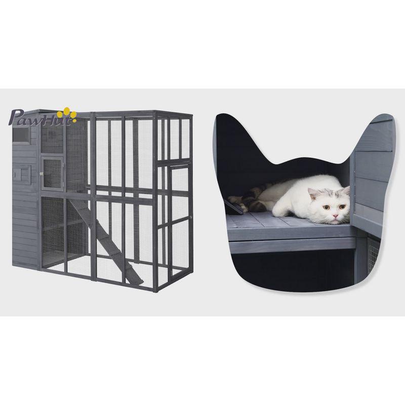 PawHut Walk-in Catio Outdoor Cat Enclosure, 7 Perches & Divided Den, Outdoor Cat House Weatherproof, Cat Shelter Kitty House Cat Cage, Cat Gift, Gray