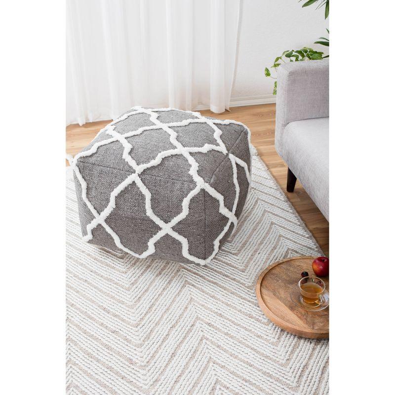 Gray and Ivory Tufted Jute and Polyester Pouf