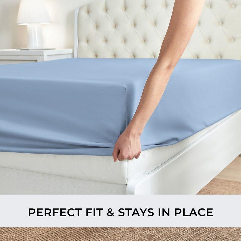 Mellanni Microfiber Fitted Sheet Up to 16" Deep Pocket, Full, Blue Hydrangea