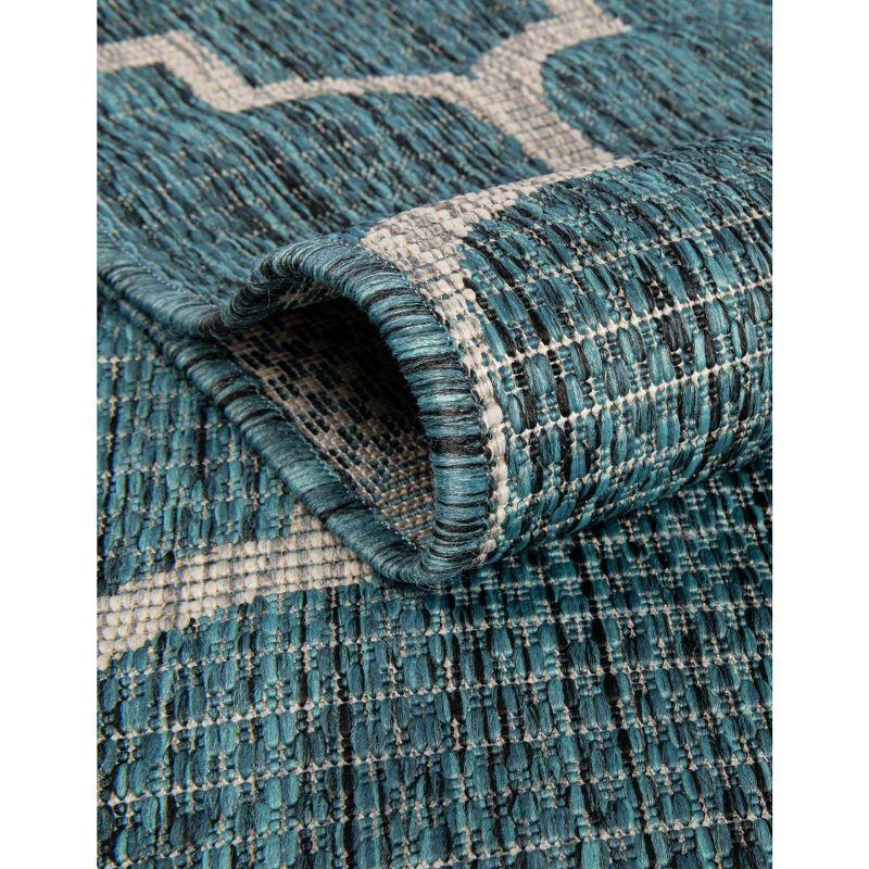 Teal Blue Rectangular Synthetic Outdoor Area Rug - Easy Care and Stain-resistant