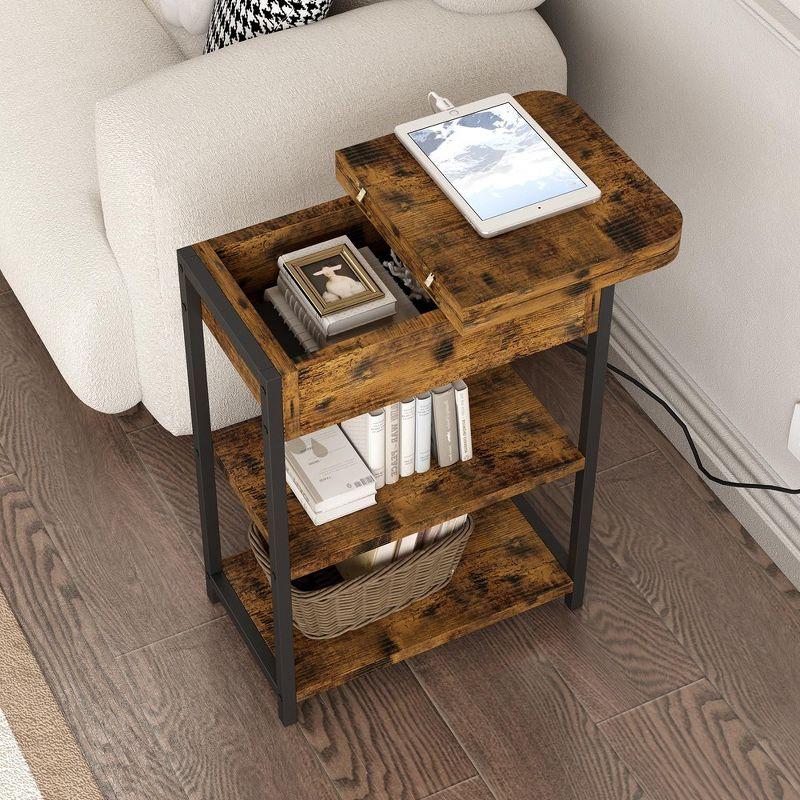 Rustic Brown End Table Set with Built-In Charging Station, Sofa/Couch Table with USB Ports and Outlets, Flip Top Nightstand