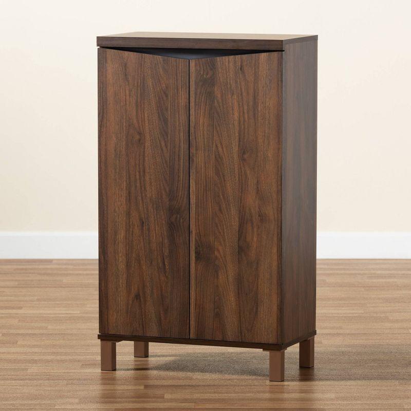 Talon Two-Tone Wood 2 Door Shoe Storage Cabinet Walnut Brown/Dark Gray - Baxton Studio