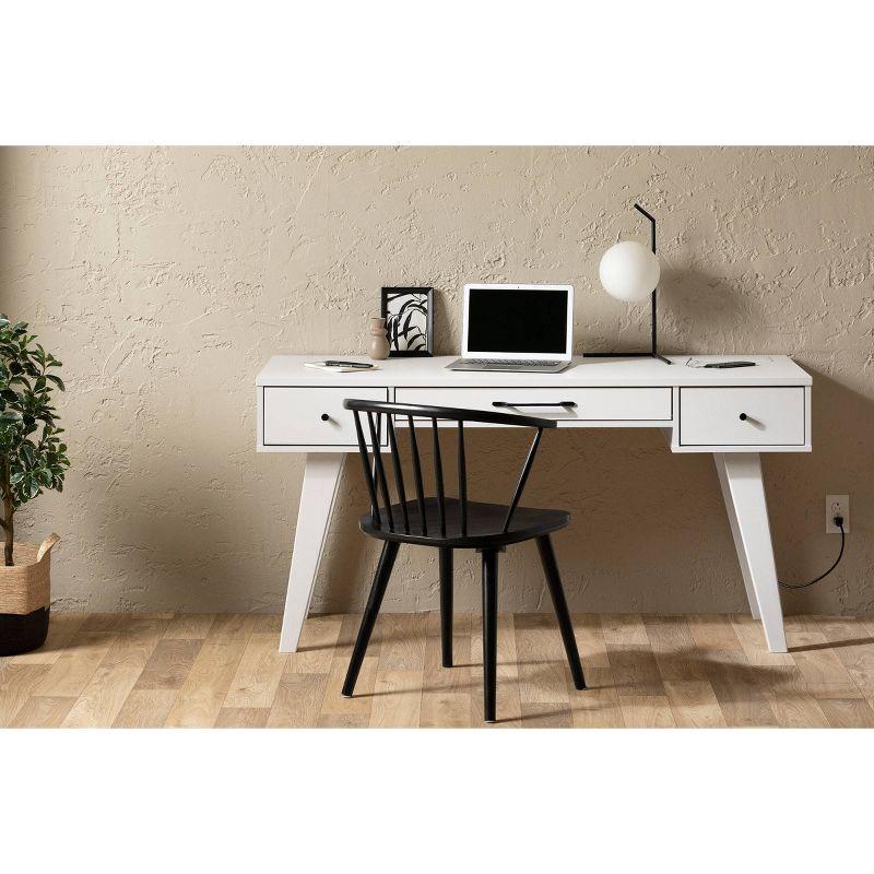 South Shore Computer Desk with Power Bar Laminated Particleboard White: Integrated Keyboard Tray, File Storage