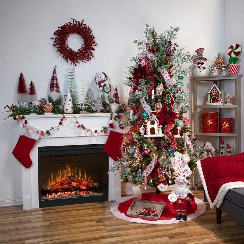 Red and White Cable Knit Christmas Stocking with Faux Fur Cuff