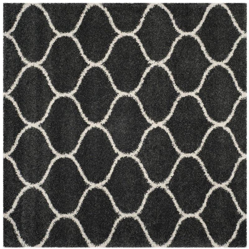 Hudson Dark Grey and Ivory Square Shag Area Rug