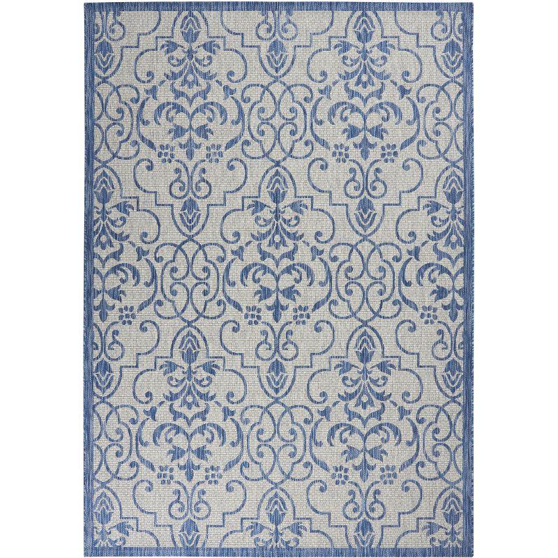 Ivory & Blue Classic Scroll 7' x 10' Synthetic Outdoor Rug