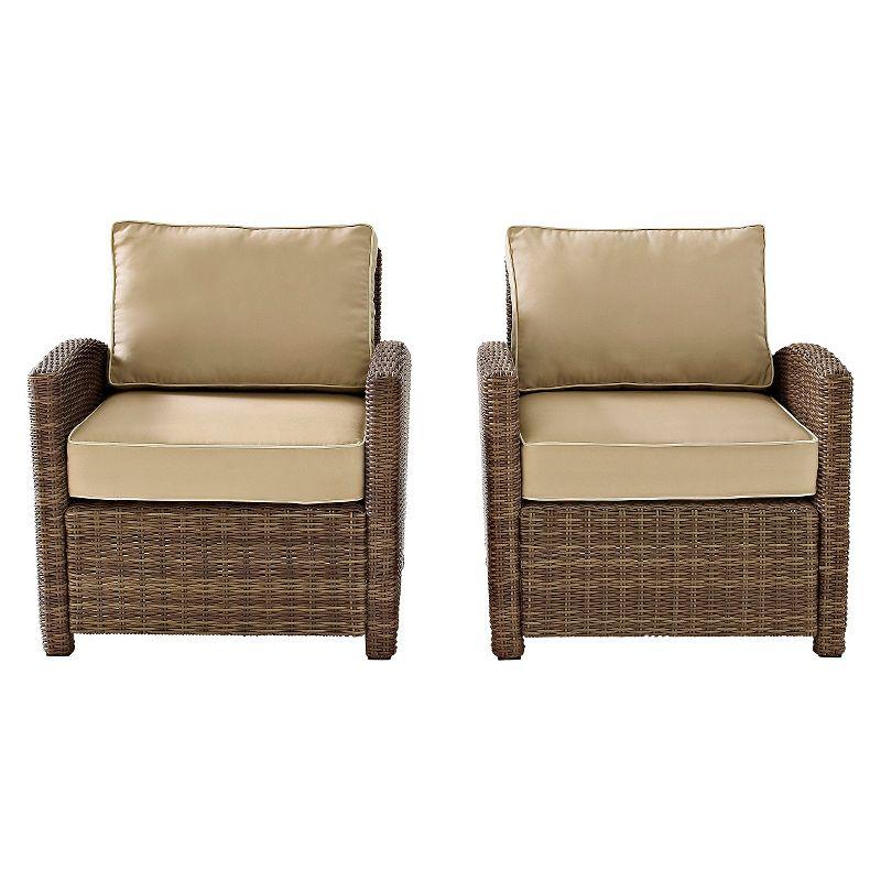 Bradenton Weathered Brown Outdoor Wicker Armchair Set with Sand Cushions