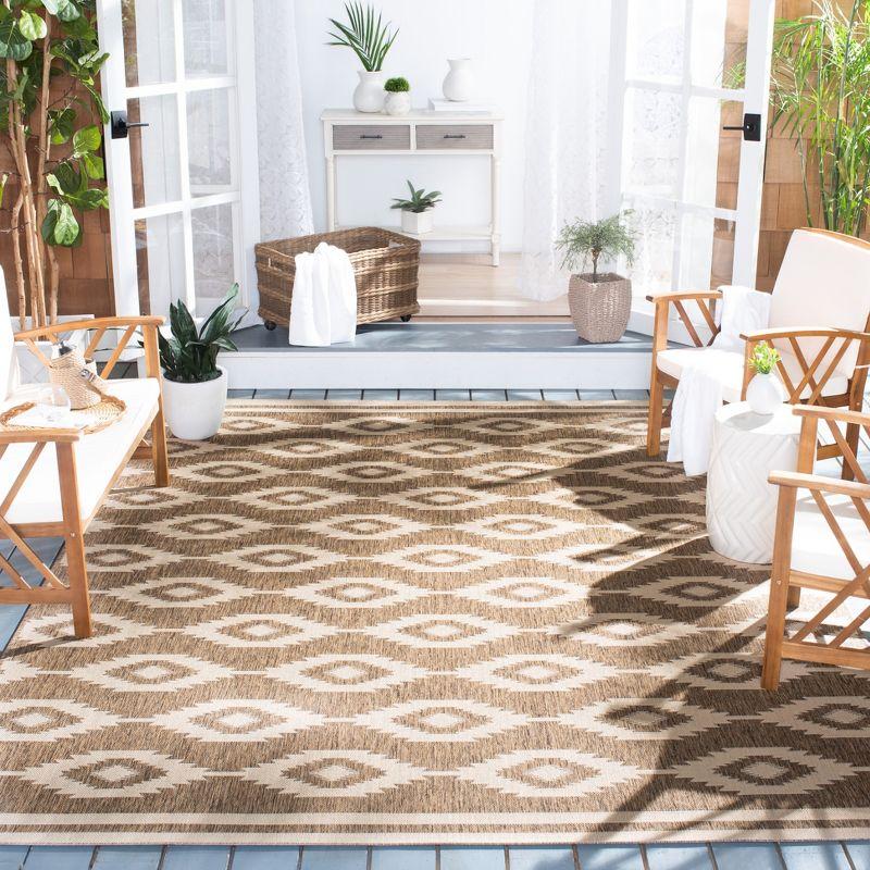 Cream and Beige Geometric Square Synthetic Area Rug