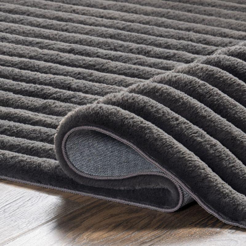 Nuloom Kai Cozy Plush Stripe Faux Rabbit Pet Friendly Premium Machine Washable Area Rug, 5' x 8', Charcoal