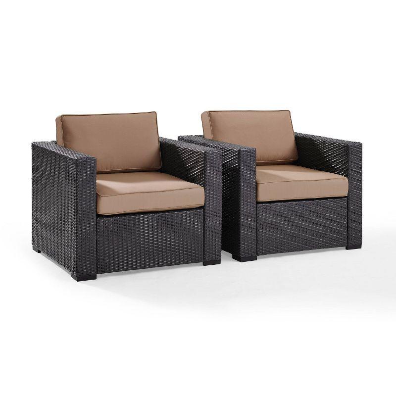 Mocha Resin Wicker Patio Arm Chairs with Cushions, Set of 2