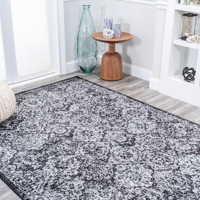 4' x 6' Modern Persian Boho Vintage Trellis Area Rug, Black/Ivory - JONATHAN Y