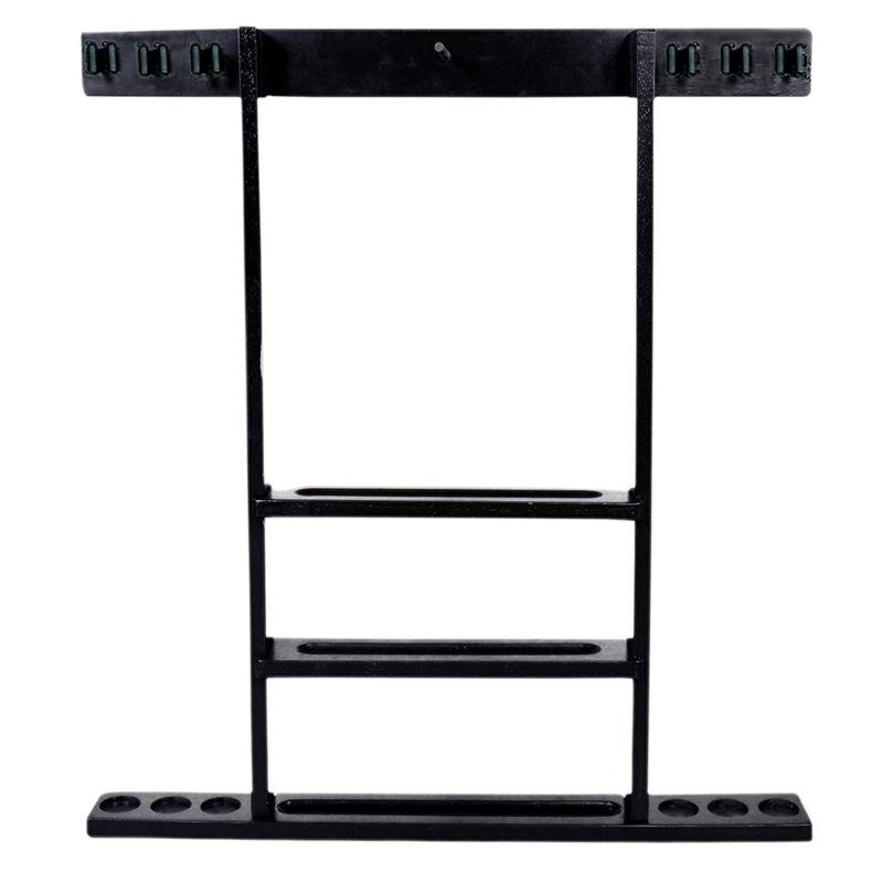 Black Wooden Wall-Mounted Pool Cue and Ball Holder Rack