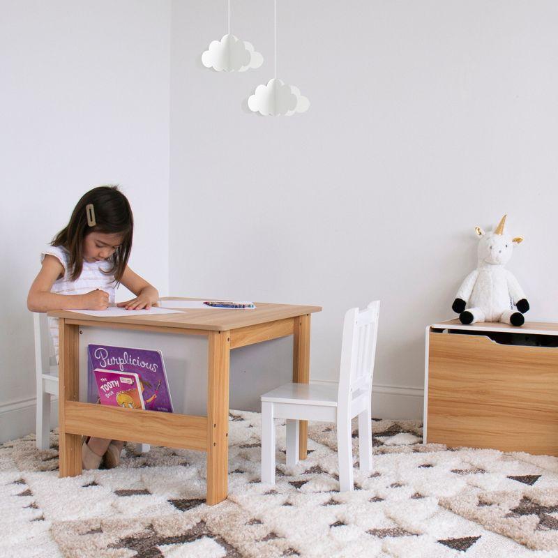 Natural and White Kids' 3-Piece Table and Book Rack Set