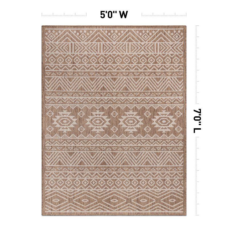 World Rug Gallery Distressed Geometric Bohemian Textured Flat Weave Indoor/Outdoor Area Rug - BROWN 5' X 7'