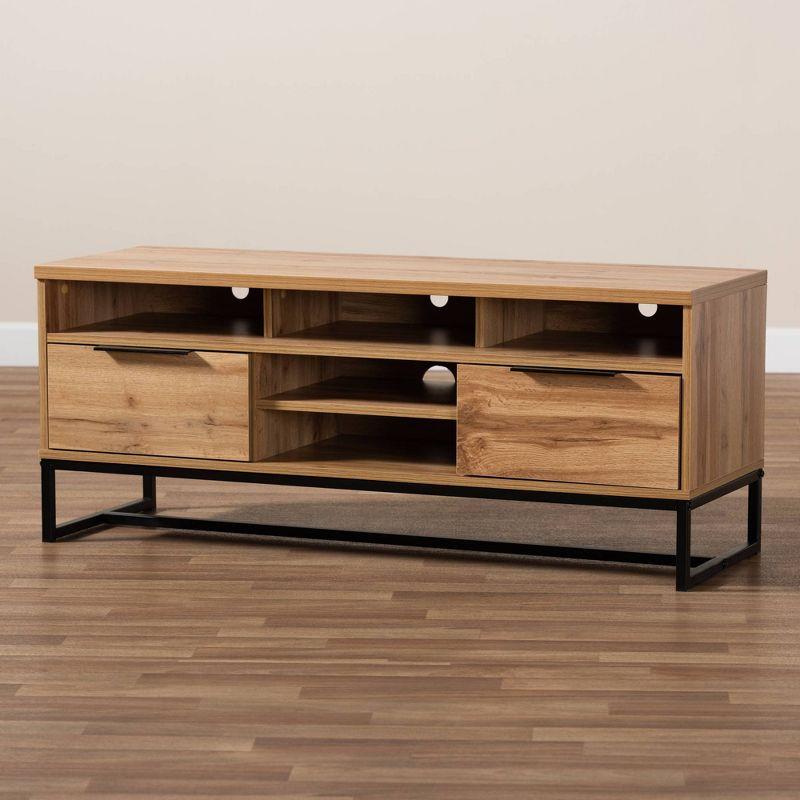 Reid Oak and Black Metal 2-Drawer TV Stand