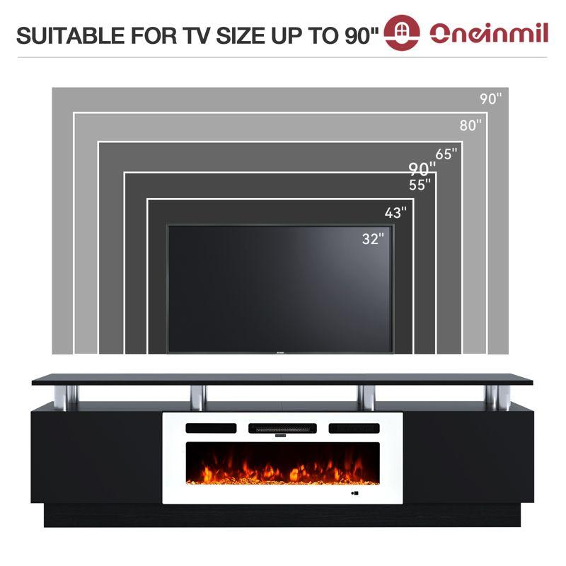 AOXUN Fireplace TV Stand with 36" Electric Fireplace, 80" 2 Tier TV Console Stand for TVs Up to 90", Black