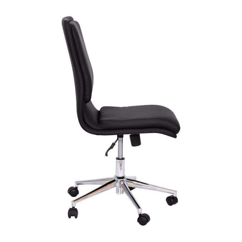 Merrick Lane Mid-Back Armless Home Office Chair with Height Adjustable Swivel Seat and Five Star Chrome Base, Black Faux Leather
