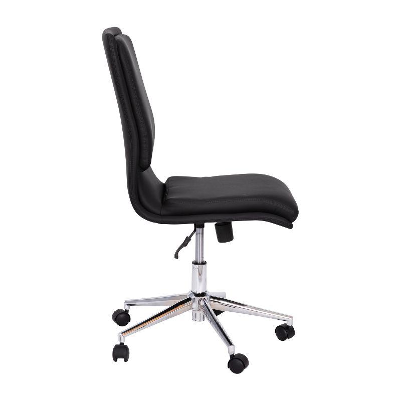 Armless Black Faux Leather Task Chair with Wood Swivel Base