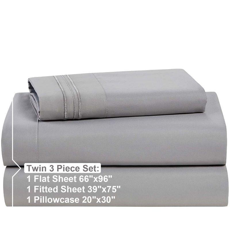 Clara Clark Bed Sheets, Premier 1800 Series 4 Piece Bed Sheet Set, Deep Pocket Luxury Soft Bedding Sheets & Pillowcases, Twin, Light Gray