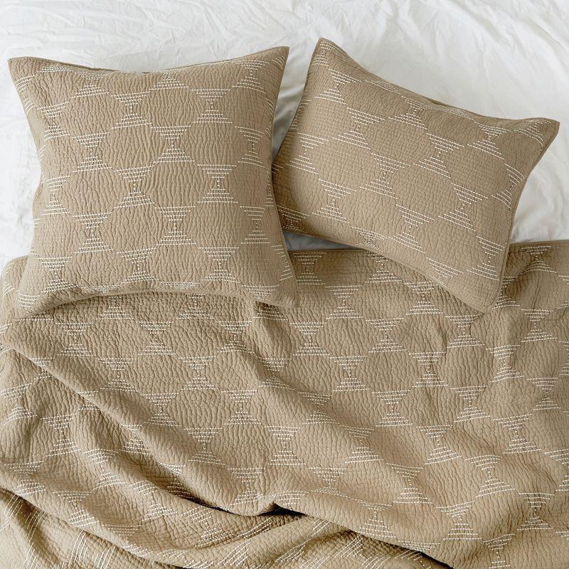 Beige Embroidered Cotton Standard Sham with Geometric Design