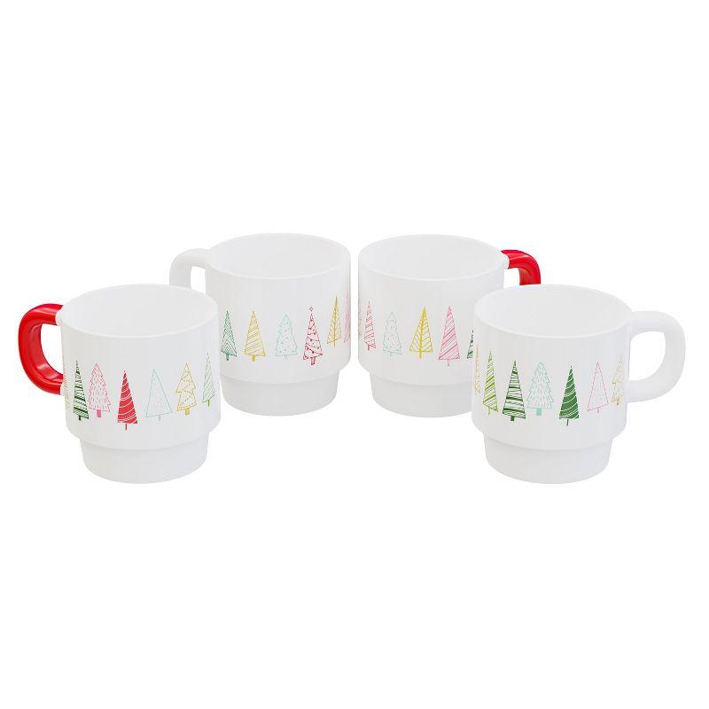 American Atelier Christmas Ceramic Mug & Rack Set - 4 Cups & Standing Metal Rack for Kitchen Countertop, Tabletop, Island, or Café Display, 14 oz