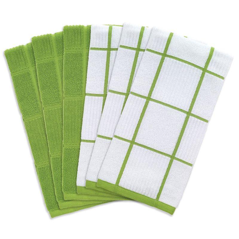 Green Cotton Terry Kitchen Towel Set, 16" x 26", 6-Pack