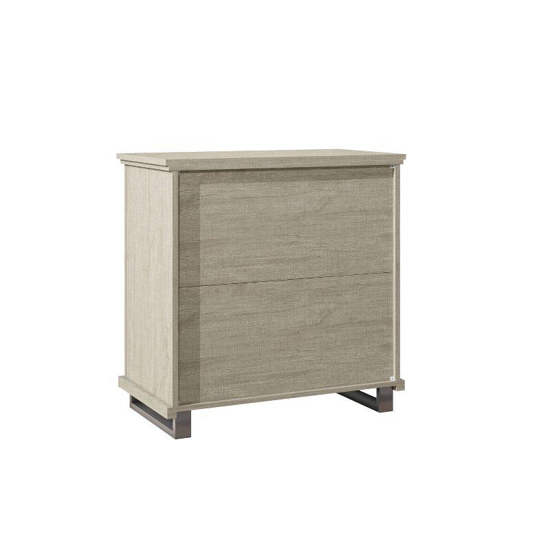 Beige 32'' Modern Nightstand with 3 Drawers and Metal Legs